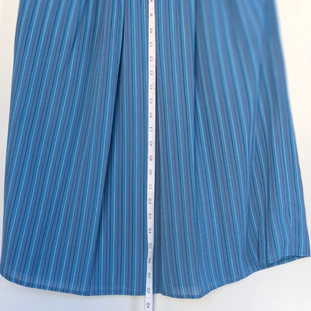 Vintage Secretary Style Stripe Set: Button Down Top Neck Bow A-line Skirt
